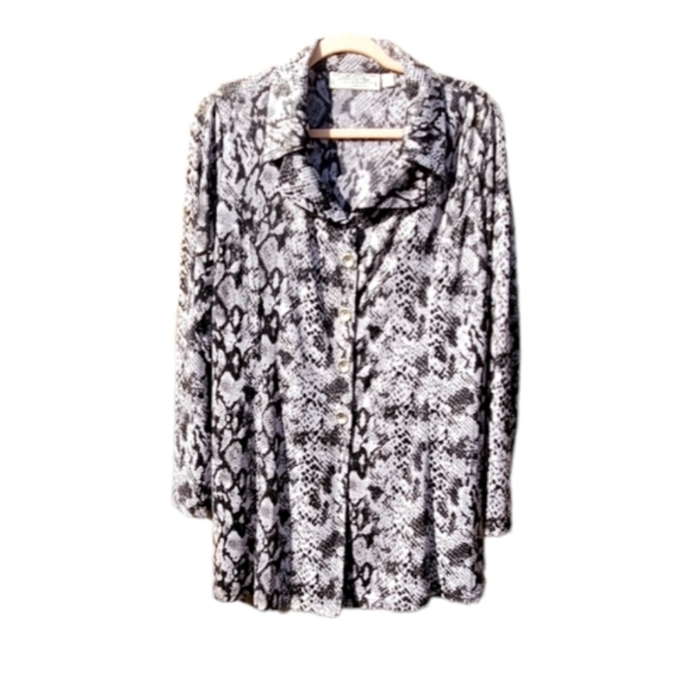 Simonton Says Snakeskin Black Gray Button Down Dress Shirt Women Size Medium